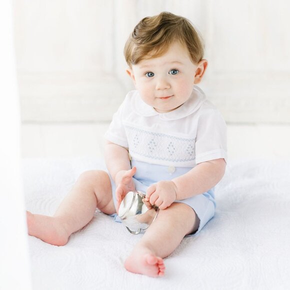 Feltman Bros Boys Sz 3T Smocked Diamond Bobby Suit Button In Romper NWT - Picture 5 of 16